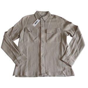 DKNY Small Thermal Weave Button Front Shirt In Stone
